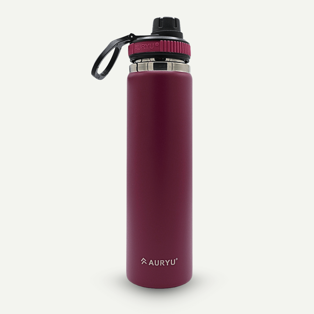24oz Triple-Walled Stainless Steel Water Bottle Leak Proof, BPA-Free Thermos with Bonus Spout Lid Wide Mouth Flask for Travel, Hiking, Gym, Hot & Cold Use, Burgundy