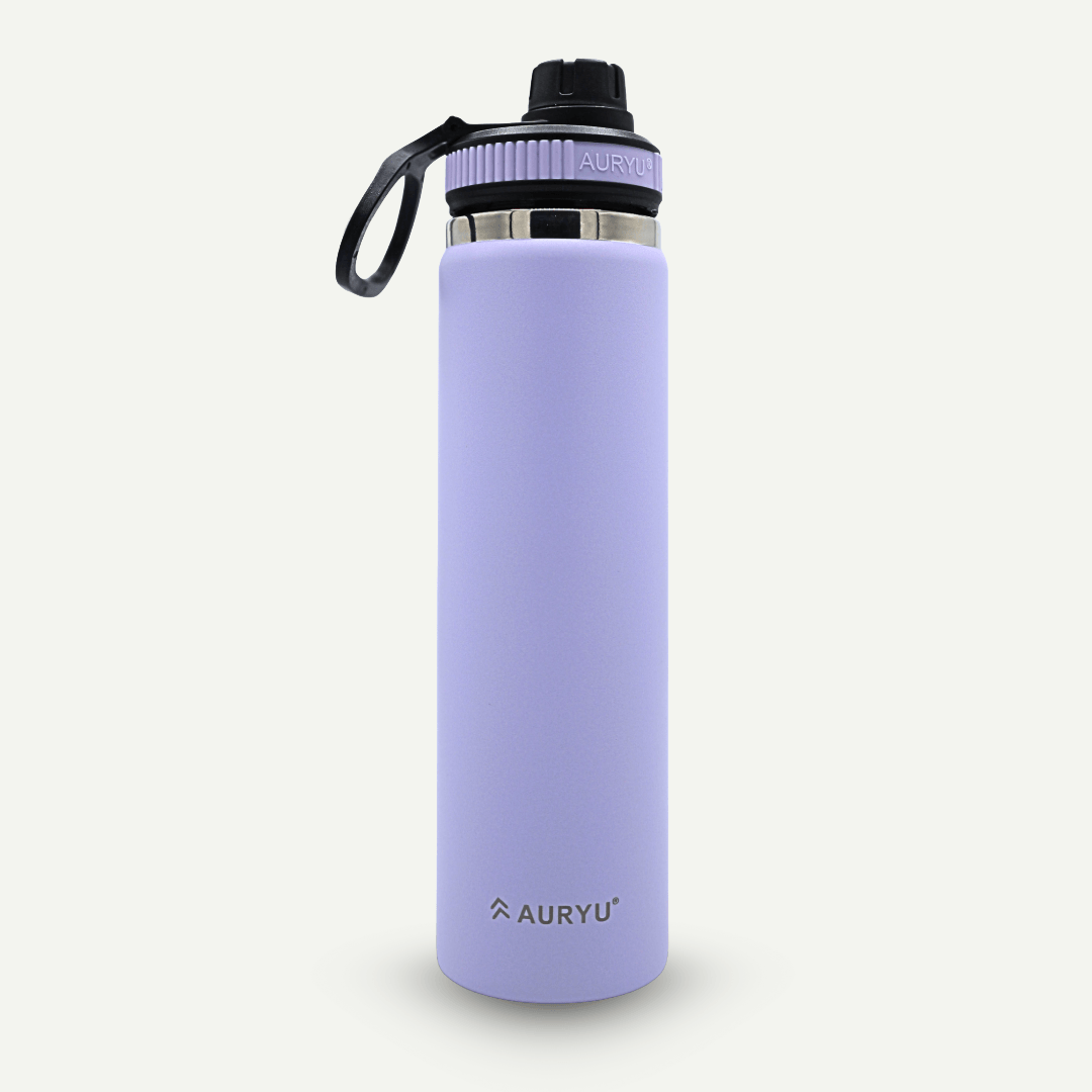 24oz Triple-Walled Stainless Steel Water Bottle Leak Proof, BPA-Free Thermos with Bonus Spout Lid Wide Mouth Flask for Travel, Hiking, Gym, Hot & Cold Use, Lavender