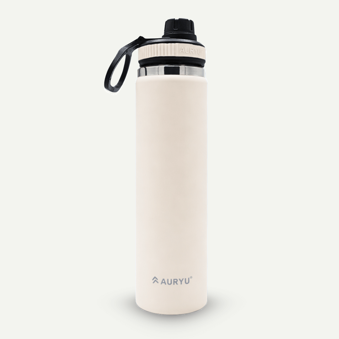 24oz Triple-Walled Stainless Steel Water Bottle Leak Proof, BPA-Free Thermos with Bonus Spout Lid Wide Mouth Flask for Travel, Hiking, Gym, Hot & Cold Use, Oat